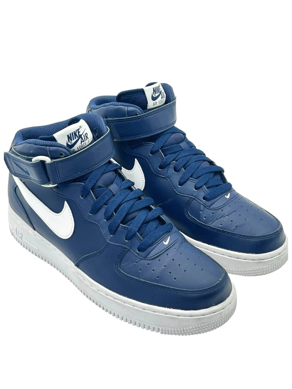 Nike Air Force 1 Mid 07 AF1 Navy White Leather Strap Sneakers Mens 9 Streetwear